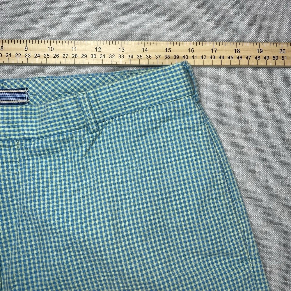 Peter Millar Shorts Men 34x9 Gingham Plaid‎ Seersucker Cotton Golf Blue/Green - Picture 5 of 7